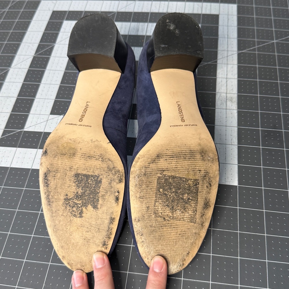 LandsEnd Womens 9B Navy Blue Suede Block Heel Pumps Shoes Career Capsule Classic - Picture 4 of 5